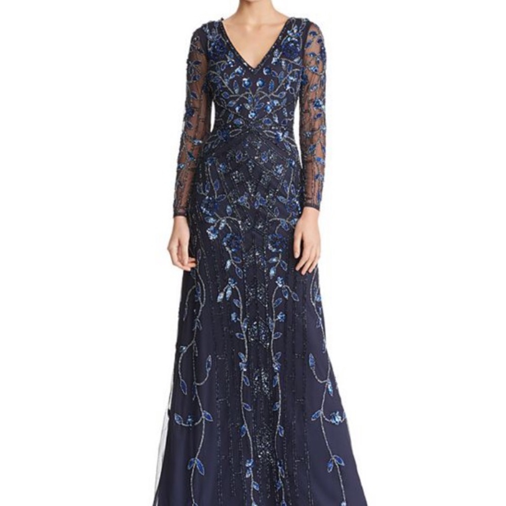 Aidan Mattox Sheer Sleeve Dress